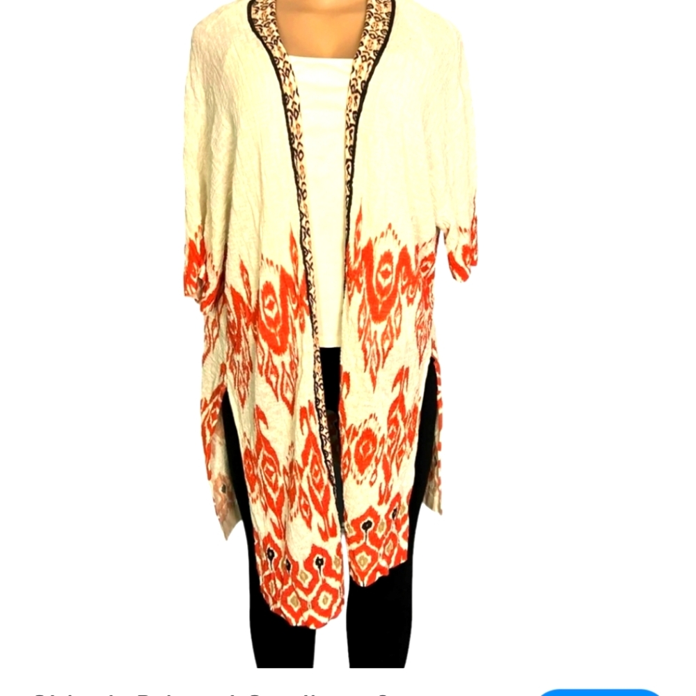 Chicos Women's Beach Comber Cardigan Sweater Open Front 3/4 Sleeve Size 4 XXL